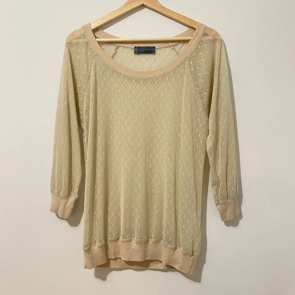 Vintage Sheer Floral Lace Open Knit Pointelle Sweater Top Scoop Neck Spring - Picture 2 of 10